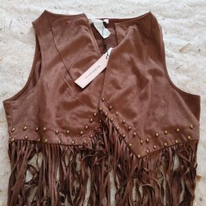 NWT BCBGeneration Brown Faux Suede Fringe Vest with Studs One Size Fits Small